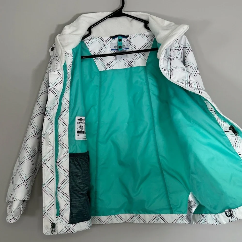 Columbia Omni Tech Interchange White Teal Plaid Softshell Jacket‎ Girl's Medium